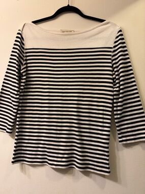 Jones New York Sport White & Black Stripe 3/4 Sleeve Knit Top